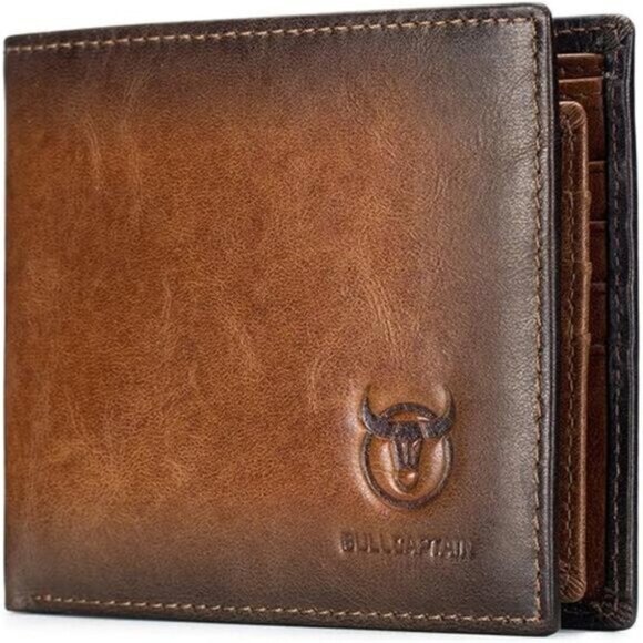 Men Slim Bifold Genuine Leather Front Pocket Wallet with 2 ID Windows (Brown) - Picture 7 of 7